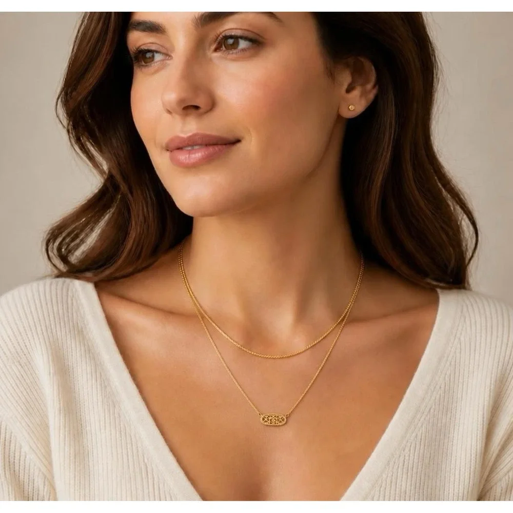 New In Box Kendra Scott Emma Filigree Pendant Necklace Set / 14k Gold Plated